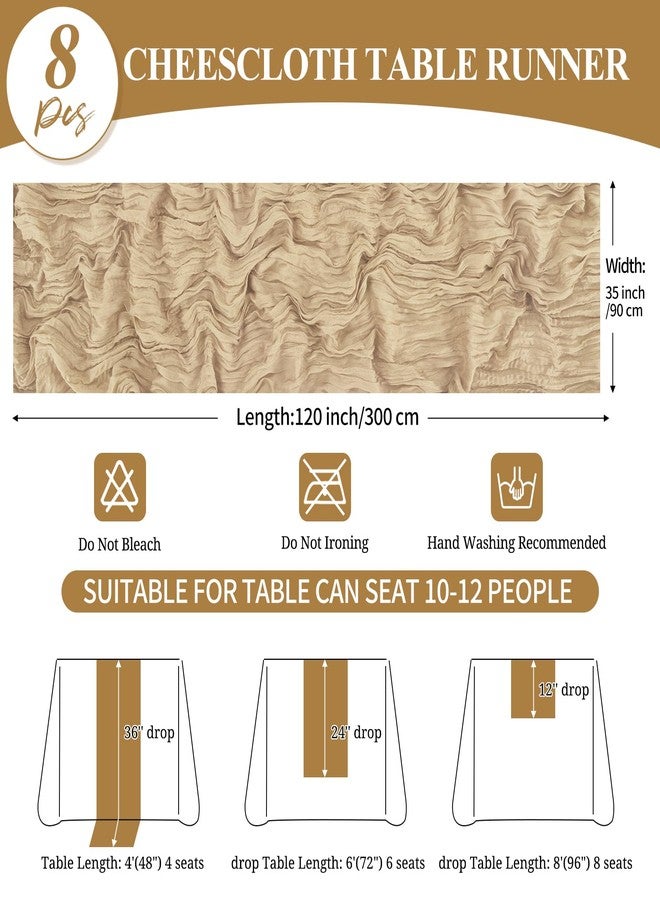 Tomeurperf 8 Pack 10Ft Cheesecloth Table Runner Beige, 35 x 120 Inch Boho Rustic Gauze Cheese Cloth Wedding Long Table Runners for Wedding Party Bridal Shower Decoration - Image 2