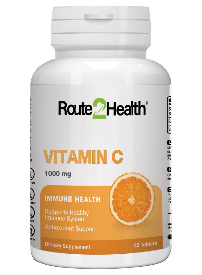 Route2Health Route 2 Health Vitamin C 1000 mg - 30 Tablets – Immune Support Supplement, Antioxidant Boost, Supports Collagen Production & Overall Wellness – Non-GMO, Vegan-Friendly, Gluten-Free - Image 1