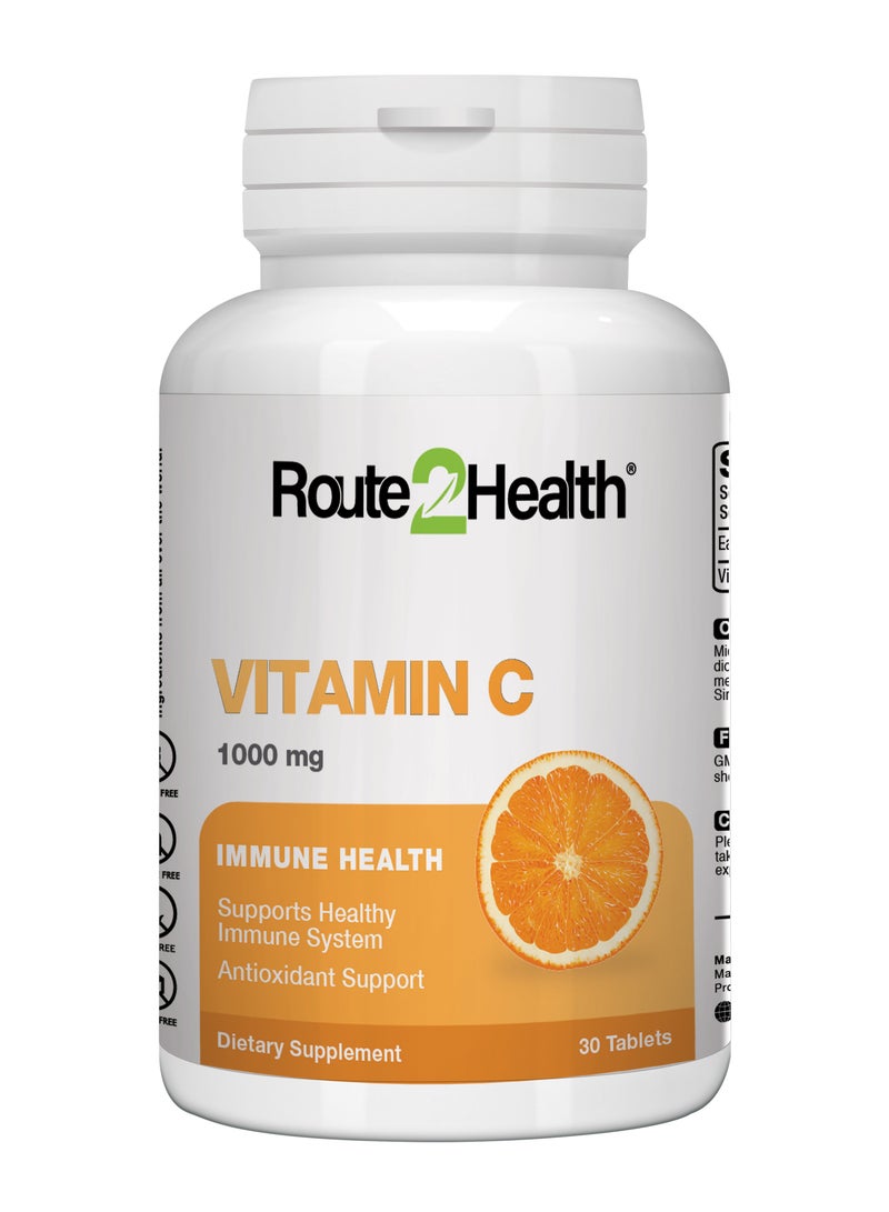روت٢هيلث Route 2 Health فيتامين C 1000 مجم - 30 حبة - مكمل غذائي لدعم المناعة، يعزز مضادات الأكسدة، يدعم إنتاج الكولاجين والصحة العامة - خالٍ من الكائنات المعدلة وراثيًا، مناسب للنباتيين، خالٍ من الغلوتين - Image 1
