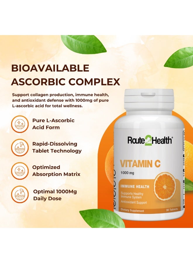 Route2Health Vitamin C 1000 mg - 30 Tablets – Immune Support Supplement, Antioxidant Boost, Supports Collagen Production & Overall Wellness – Non-GMO, Vegan-Friendly, Gluten-Free - Image 4