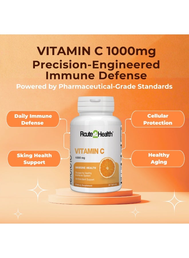 Route2Health Vitamin C 1000 mg - 30 Tablets – Immune Support Supplement, Antioxidant Boost, Supports Collagen Production & Overall Wellness – Non-GMO, Vegan-Friendly, Gluten-Free - Image 2