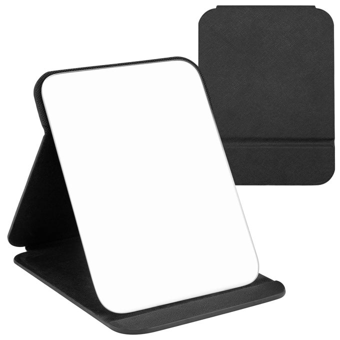 16X11CM PORTABLE FOLDING MIRROR SUPER HD COMPACT MAKEUP BLACK PU LEATHER TRAVEL FREE STANDING VANITY TABLETOP FOLDABLE