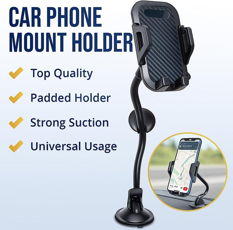 plastific Waterproof Mobile Phone Holder for Cars - Universal 360° Rotation Long Arm Phone Mount - Image 3