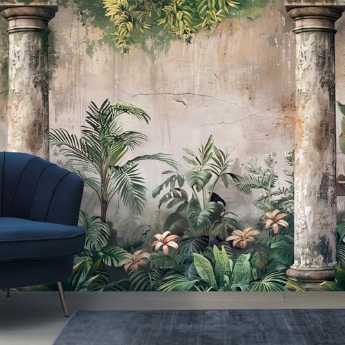 PAPER PLANE DESIGN Exquisite Tropical Plants and Leaves Wall Mural Wallpaper for Living Room. Full Wall Coverage. (Ds-15) (6 X 8 FEET, Vinyl-SELF Adhesive) - Image 1