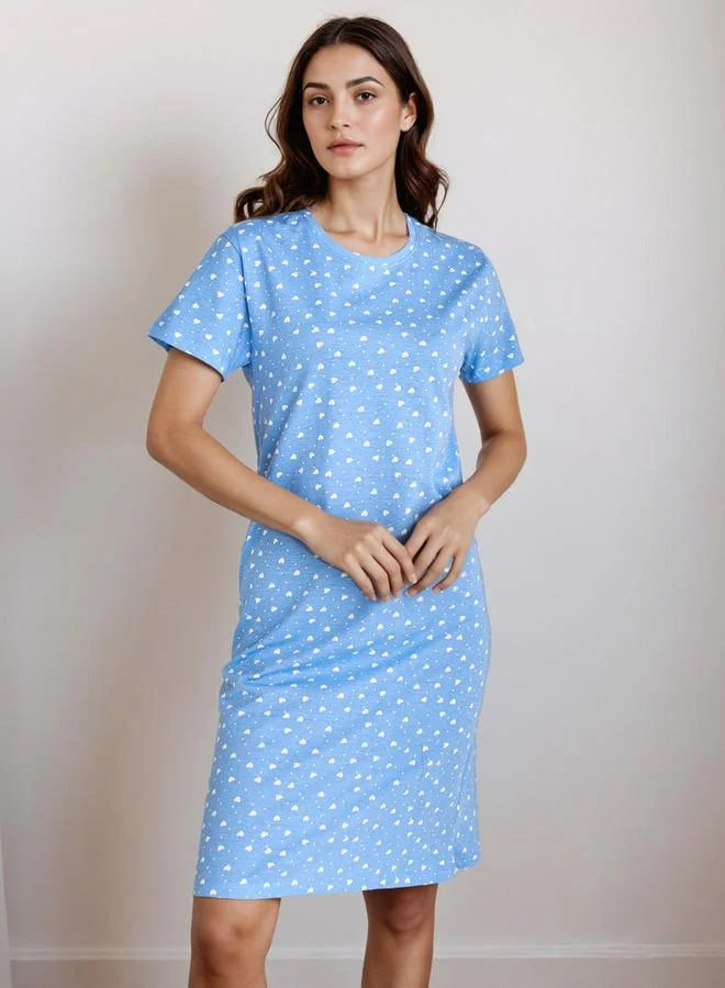 Splash FAV Knee Length Night Dress with Heart Print