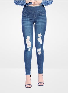 Web Denim Web Denim Blue Highwaist Skinny Jegging Stretchable Ripped Pant Fashionable Comfort Fit Casual Cotton Jegging With Pockets For Women  - Image 2