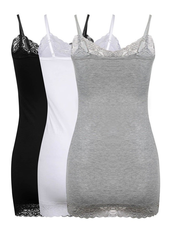 Satinior Women Tank Tops Cami Camisoles Spaghetti Strap Tanks with Lace Trim Black, Grey, White(S Size, 3 Pack) - Image 2