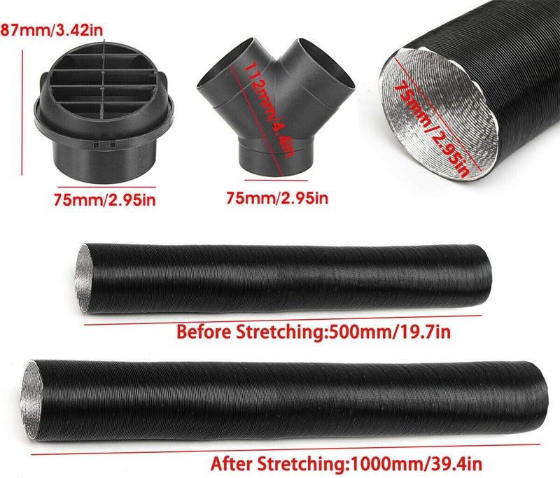 VISLONE Diesel Heater Exhaust Pipe Kit - 75mm Ducting Y Branch Warm Air Outlet - Image 3