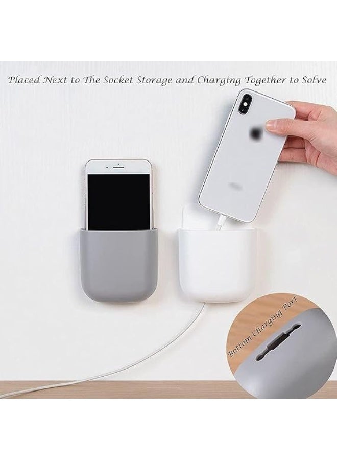 ChicAbode ٦ قطع من حوامل أجهزة التحكم عن بعد المثبتة على الحائط، صندوق تنظيم ذاتي اللصق مع فتحة شحن، وحدة تخزين بدون حفر للهاتف، جهاز التحكم عن بعد، لوازم المكتب، فرشاة الأسنان، ديكور حائط بجانب السرير - Image 4