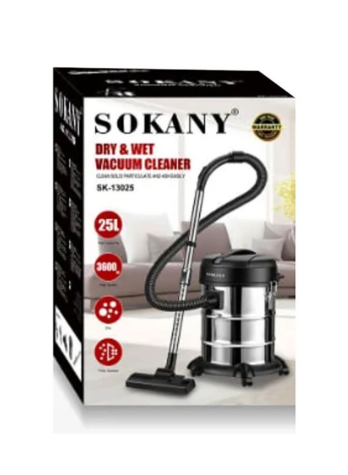 سوكاني (SK-13025)مكنسة كهربائية برميل 2 في 1 جاف و رطب /فلتر قابل للغسل/ سلك 5 متر/ 25 لتر/ 3600 وات - Image 1