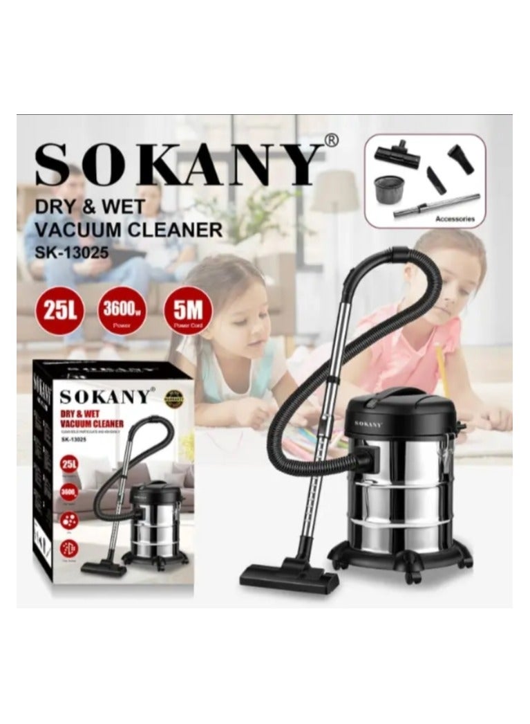 سوكاني (SK-13025)مكنسة كهربائية برميل 2 في 1 جاف و رطب /فلتر قابل للغسل/ سلك 5 متر/ 25 لتر/ 3600 وات - Image 2