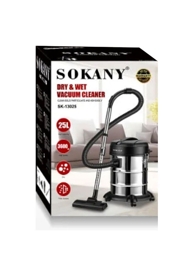 سوكاني (SK-13025)مكنسة كهربائية برميل 2 في 1 جاف و رطب /فلتر قابل للغسل/ سلك 5 متر/ 25 لتر/ 3600 وات - Image 4