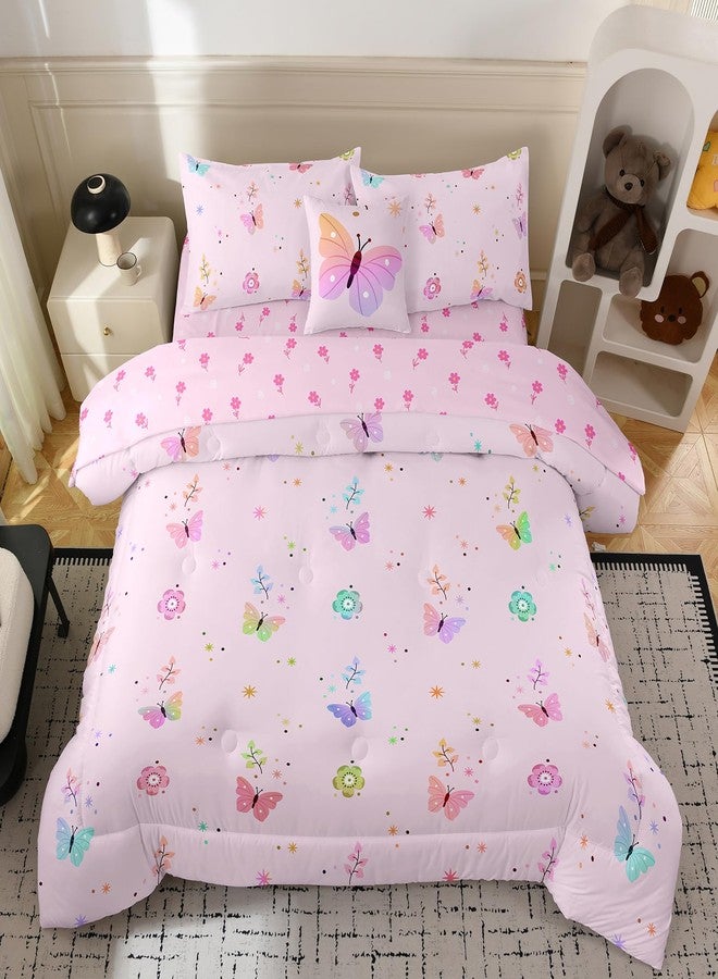 Bodhi Colorful Rainbow Butterfly Comforter Twin for Girs Room Decor,Girls Twin Comforter Sets with Flower Sheets,Teen Girls Bedding Twin 6 Piece - Image 1