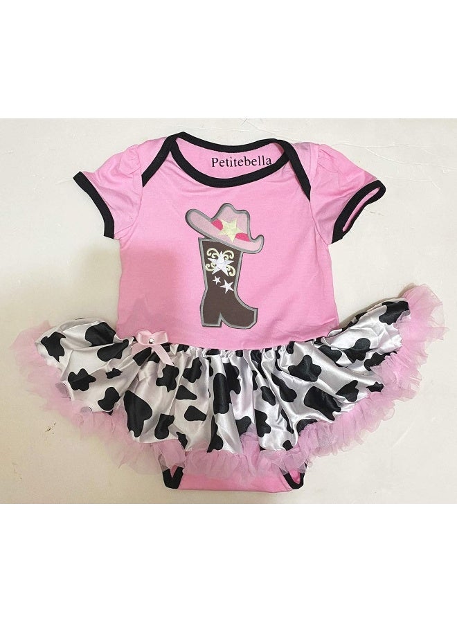 Petitebella Petitebella Cowgirl Boot and Hat Pink Bodysuit Cow Baby Dress Leg Warmer Nb-18m (12-18 Months)  - Image 2