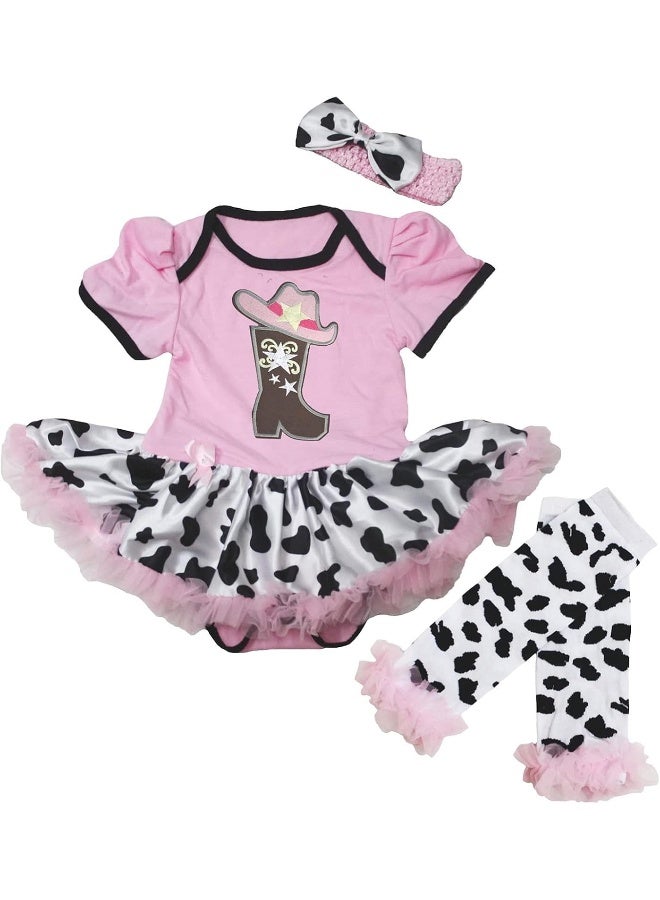 Petitebella Petitebella Cowgirl Boot and Hat Pink Bodysuit Cow Baby Dress Leg Warmer Nb-18m (12-18 Months)  - Image 1