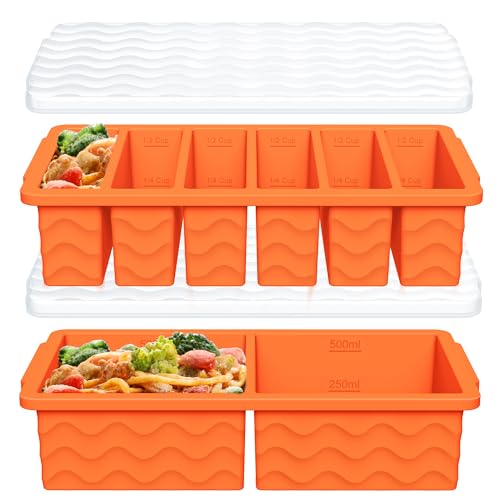 Doasuwish 2-Pack Silicone Freezer Trays with Lid, 2 Large 2-Cup(500ml) & 6 Small 1/2-Cup(125ml) Soup Freezer Container Molds, Ice Cube Tray For Meal Prep & Freezing Soup, Stews, Sauces, Oven & Dishwasher-Safe - Image 1