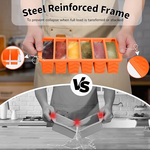 Doasuwish 2-Pack Silicone Freezer Trays with Lid, 2 Large 2-Cup(500ml) & 6 Small 1/2-Cup(125ml) Soup Freezer Container Molds, Ice Cube Tray For Meal Prep & Freezing Soup, Stews, Sauces, Oven & Dishwasher-Safe - Image 3