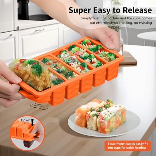 Doasuwish 2-Pack Silicone Freezer Trays with Lid, 2 Large 2-Cup(500ml) & 6 Small 1/2-Cup(125ml) Soup Freezer Container Molds, Ice Cube Tray For Meal Prep & Freezing Soup, Stews, Sauces, Oven & Dishwasher-Safe - Image 4