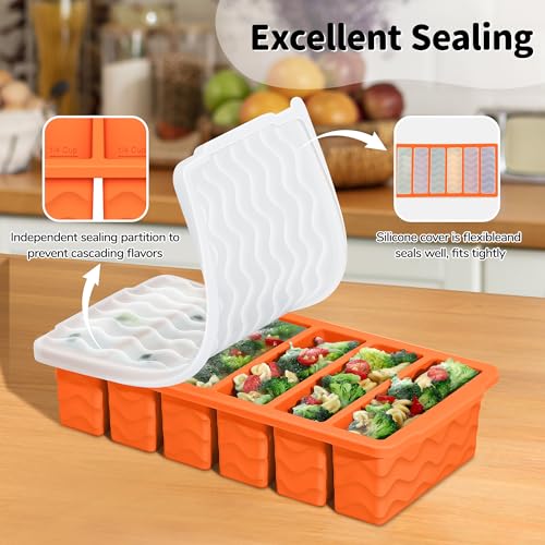 Doasuwish 2-Pack Silicone Freezer Trays with Lid, 2 Large 2-Cup(500ml) & 6 Small 1/2-Cup(125ml) Soup Freezer Container Molds, Ice Cube Tray For Meal Prep & Freezing Soup, Stews, Sauces, Oven & Dishwasher-Safe - Image 5