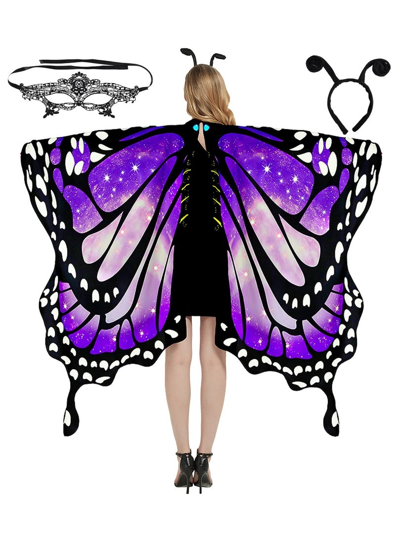 VUCATIN Butterfly Wings for Women Holiday Party Butterfly Costume for Women Women Fairy Ladies Cape Nymph Pixie Cloak Children Adults Role Play Costume Set With Mask And Headgear - Image 1