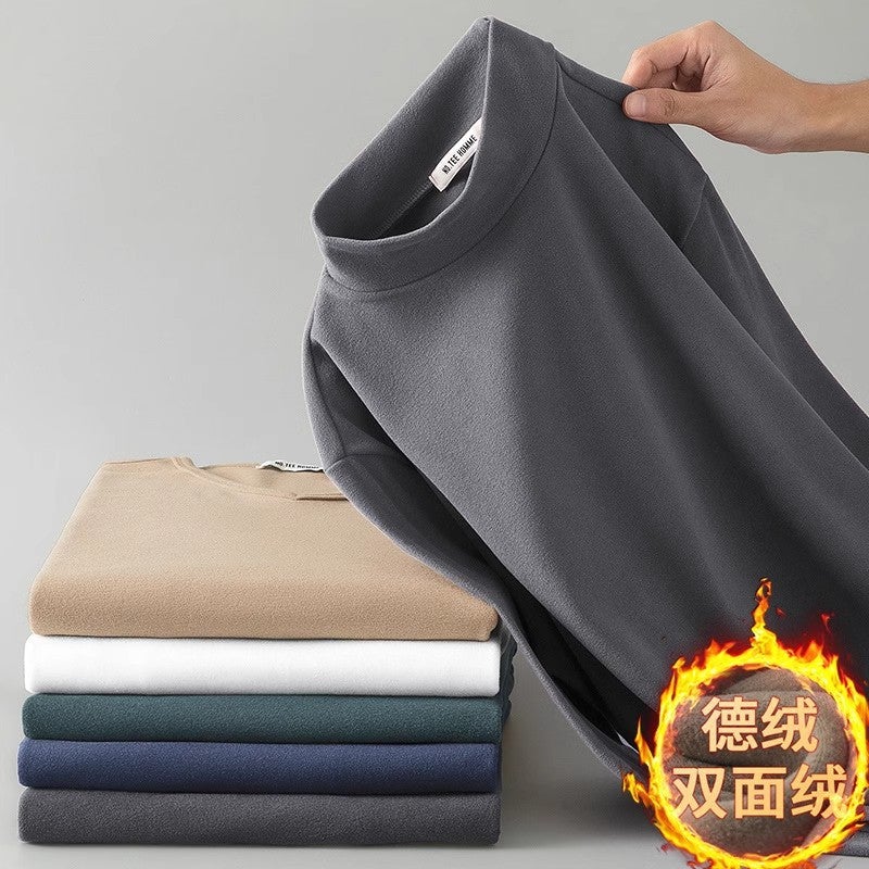 Derong Base Layer Half Turtleneck Long-Sleeved T-Shirt Men'S Pure Color Fleece-Lined Warm Inner Double-Sided Velvet Mid-Collar Autumn Coat - Image 4