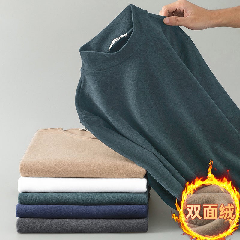 Derong Base Layer Half Turtleneck Long-Sleeved T-Shirt Men'S Pure Color Fleece-Lined Warm Inner Double-Sided Velvet Mid-Collar Autumn Coat - Image 5