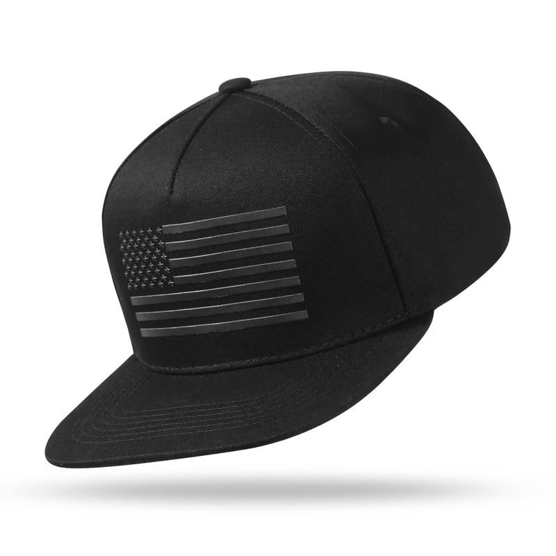 UALON Baseball Cap, Snapback Trucker Hat for Men & Women with American Flag and Adjustable, Breathable Mesh, Flat Bill Hats Black - Image 2