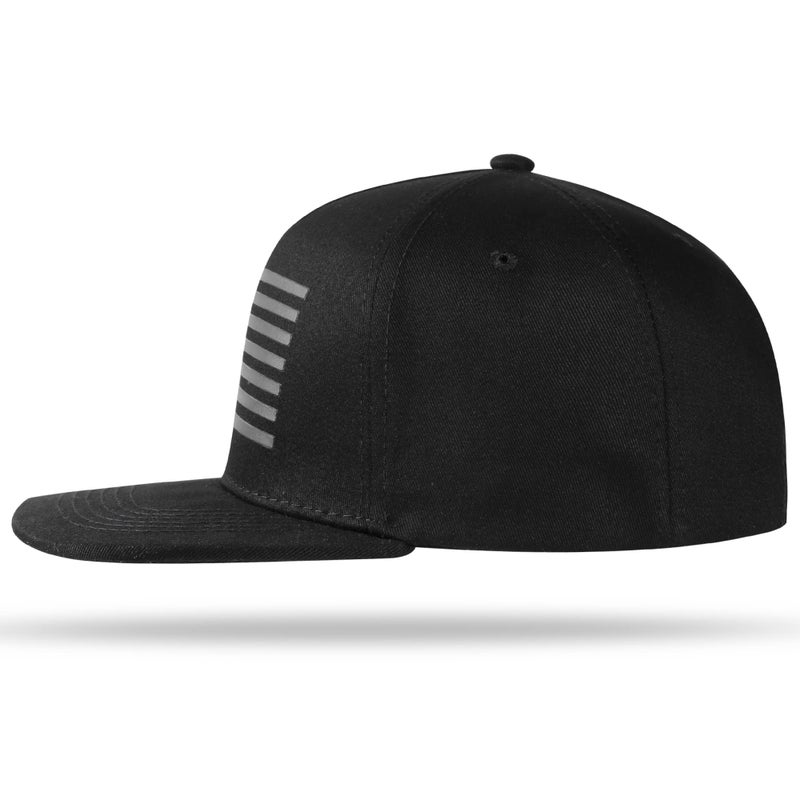 UALON Baseball Cap, Snapback Trucker Hat for Men & Women with American Flag and Adjustable, Breathable Mesh, Flat Bill Hats Black - Image 4