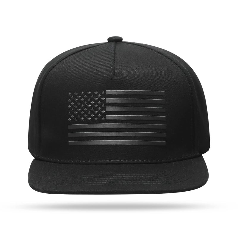 UALON Baseball Cap, Snapback Trucker Hat for Men & Women with American Flag and Adjustable, Breathable Mesh, Flat Bill Hats Black - Image 3