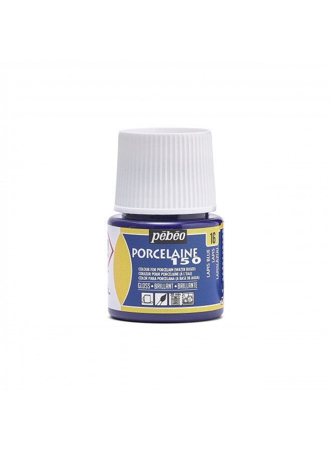 Pebeo Porcelaine 150, Water-Based High-Gloss Porcelain Paint, 45 ml Bottle - Lapis Blue - Image 1