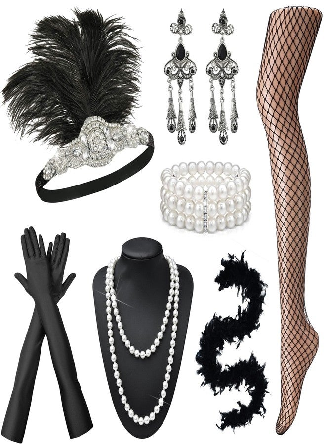 EIELO 1920s Great Gatsby Accessories Set for Women Headpiece Headband Flapper Roaring 20s Costume Accessories - Image 1