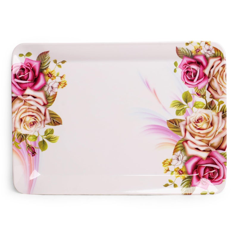 Home Pro Home-Pro - Melamine Serving Tray Set of 2 | 2 Different Sizes | Multicolor Floral Design | Ideal for Serving Snacks/Tea/Coffee | Tray Small & Medium Sizes - Image 4