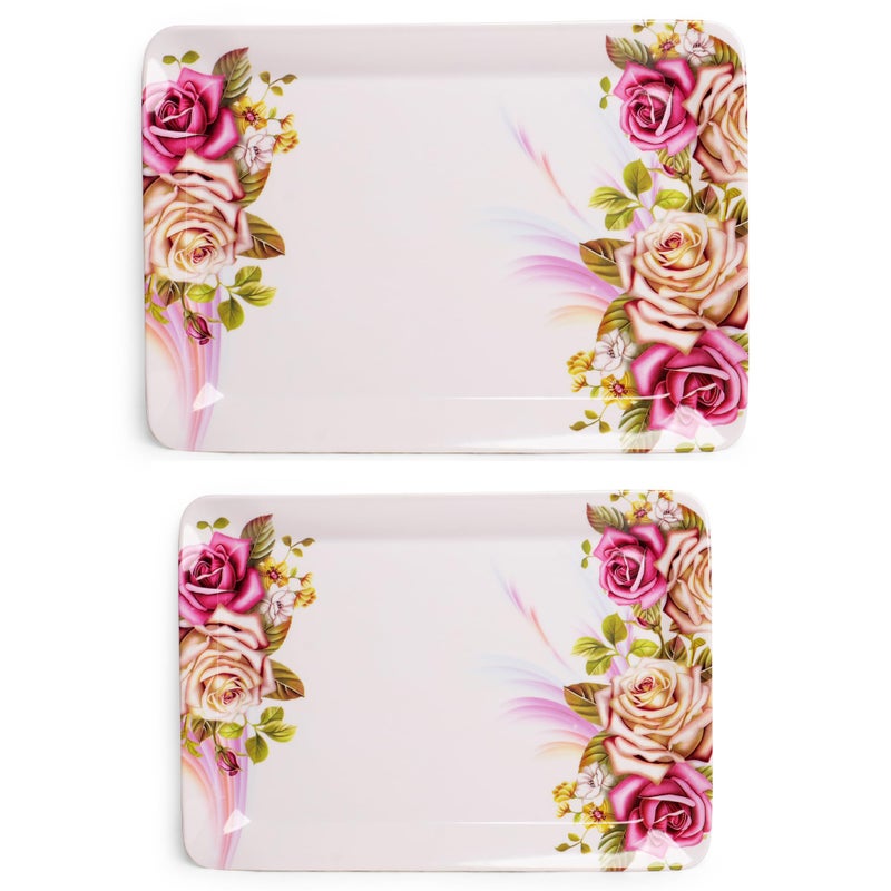 Home Pro Home-Pro - Melamine Serving Tray Set of 2 | 2 Different Sizes | Multicolor Floral Design | Ideal for Serving Snacks/Tea/Coffee | Tray Small & Medium Sizes - Image 1