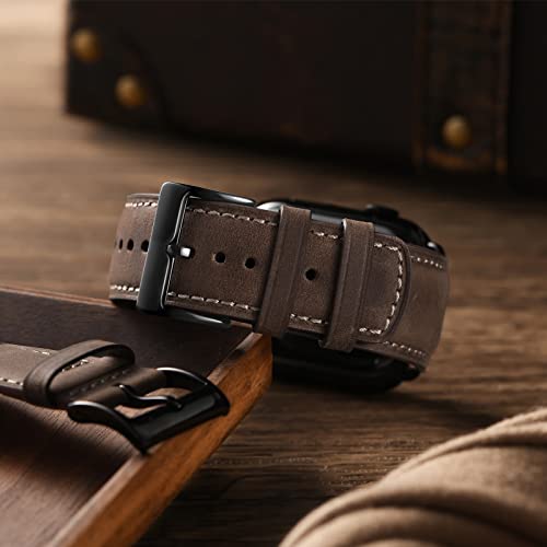 SUNFWR Leather Bands Compatible with Apple Watch Band 41mm 40mm 38mm for Men Women, Top Grain Genuine Leather Replacement Strap for iWatch Ultra SE2 SE Series 8 7 6 5 4 3 2 1 (Coffee/Black) - Image 3