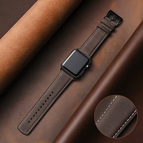 SUNFWR Leather Bands Compatible with Apple Watch Band 41mm 40mm 38mm for Men Women, Top Grain Genuine Leather Replacement Strap for iWatch Ultra SE2 SE Series 8 7 6 5 4 3 2 1 (Coffee/Black) - Image 2