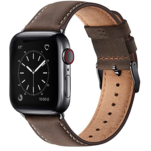 SUNFWR Leather Bands Compatible with Apple Watch Band 41mm 40mm 38mm for Men Women, Top Grain Genuine Leather Replacement Strap for iWatch Ultra SE2 SE Series 8 7 6 5 4 3 2 1 (Coffee/Black) - Image 1