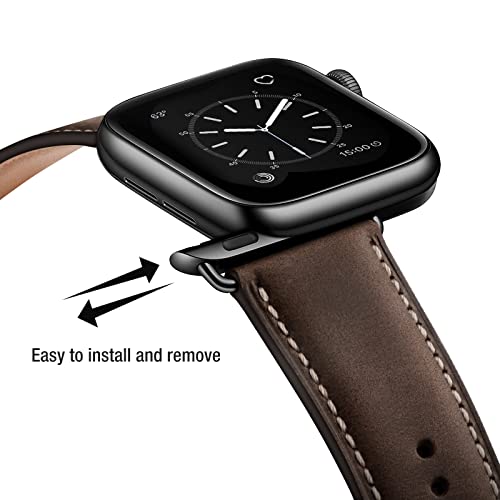 SUNFWR Leather Bands Compatible with Apple Watch Band 41mm 40mm 38mm for Men Women, Top Grain Genuine Leather Replacement Strap for iWatch Ultra SE2 SE Series 8 7 6 5 4 3 2 1 (Coffee/Black) - Image 4