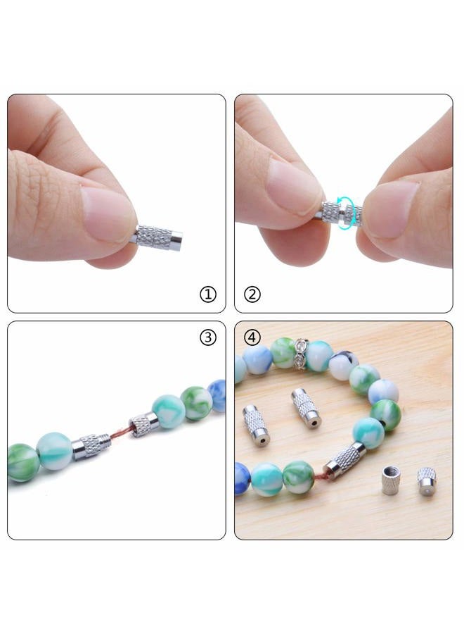 BronaGrand 50pcs Brass Screw Clasps Barrel Clasps Cord End Caps Jewelry End Tips for Bracelet Necklace Making,Silver - Image 5