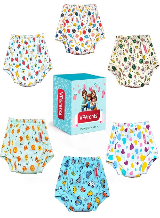 VParents Padded Underwear for Babies and Toddlers with 3 Layers of Cotton Padding Potty Training Pull Up & Diaper-Free Time Pack of 6(2-3 years) Lion car Heart galaxy watermelon Fruitie - Image 1
