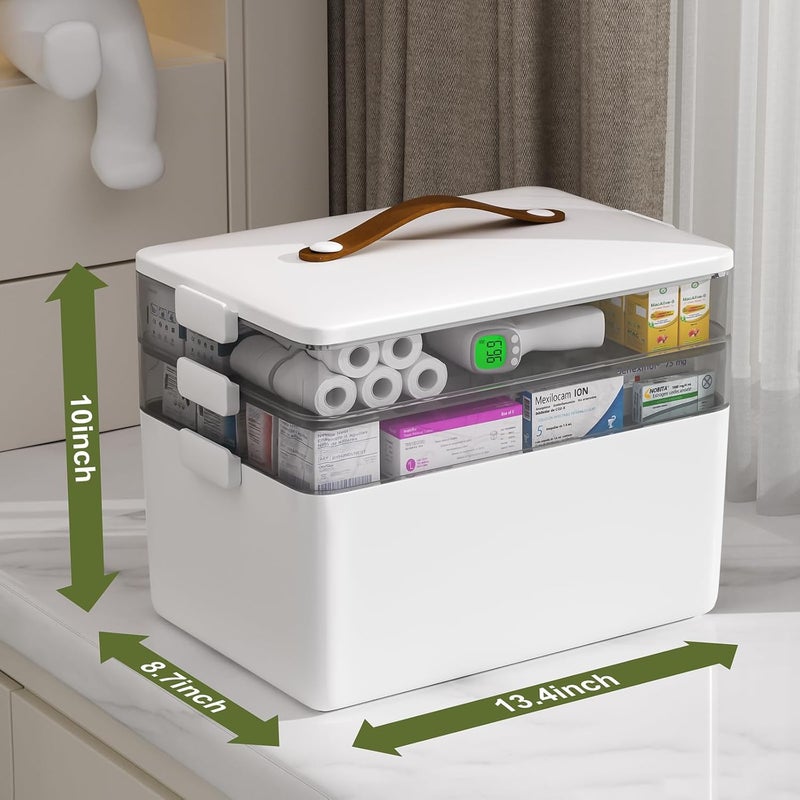 Joybos 3-Tier Medicine Storage Box Cabinet, Empty First Aid Kit Portable Medical Supply Organizer with Leather Handle for Home 3-Tier Medicine Storage Box - Image 3