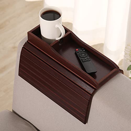 حامل أكواب أريكة من الخيزران GEHE طاولة ذراع الأريكة القابلة للطي أكثر أمانًا لعائلتك منظمة الأريكة لحمل جهاز التحكم عن بُعد والوجبات الخفيفة والهاتف المحمول والمشروبات والكوب