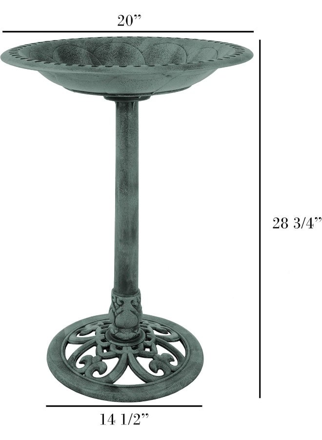Pure Garden Green Resin Bird Bath With Antique Design-Patina  - Image 2