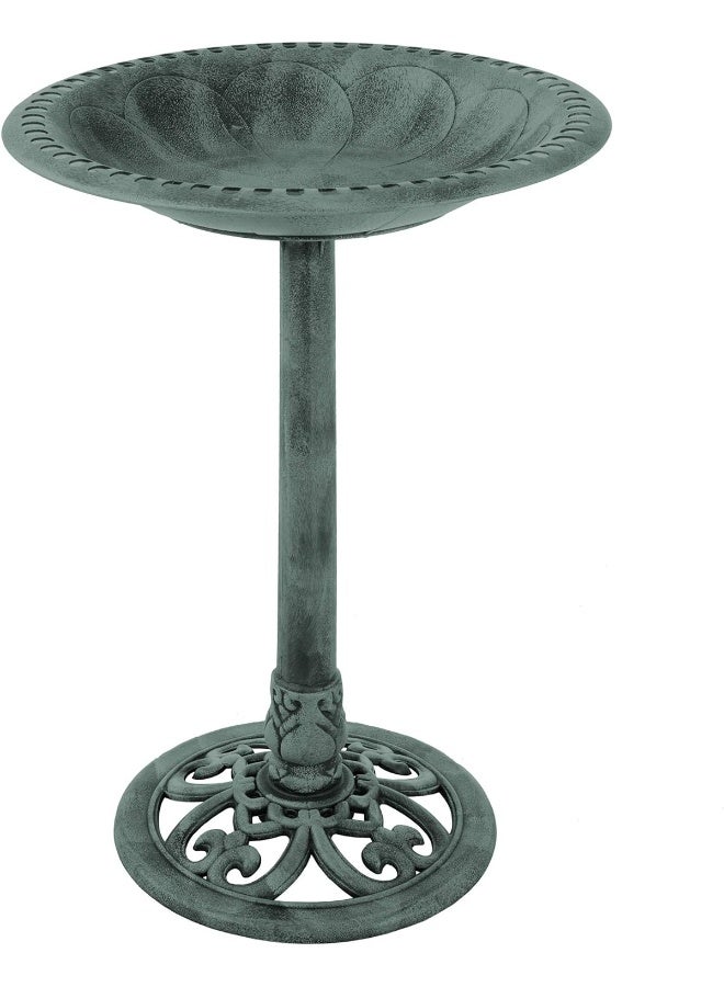 Pure Garden Green Resin Bird Bath With Antique Design-Patina  - Image 1