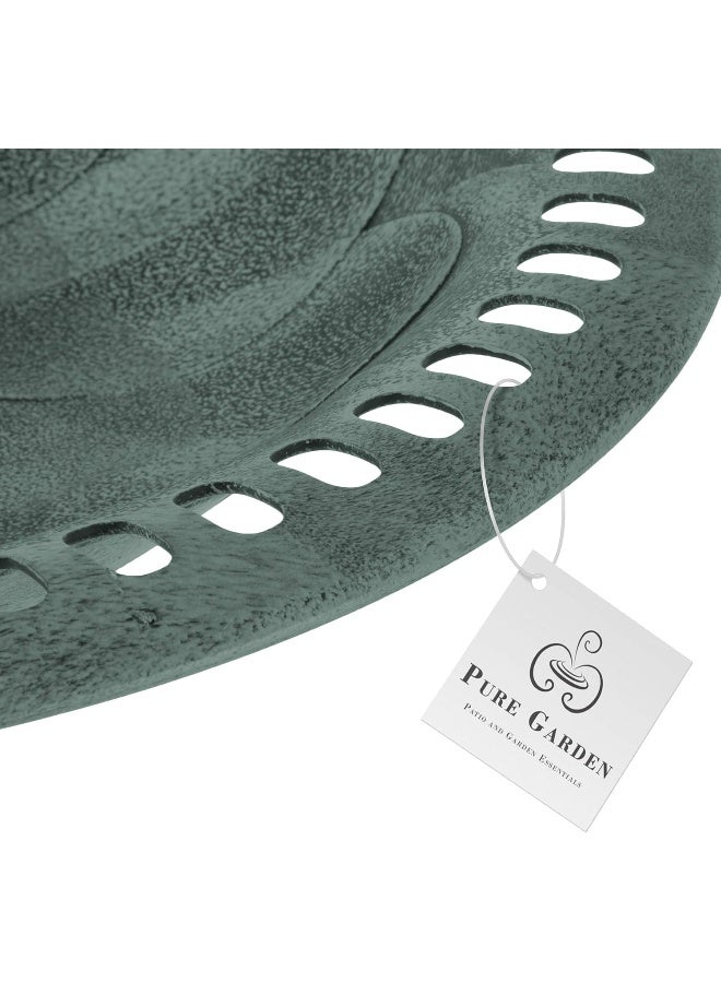 Pure Garden Green Resin Bird Bath With Antique Design-Patina  - Image 5