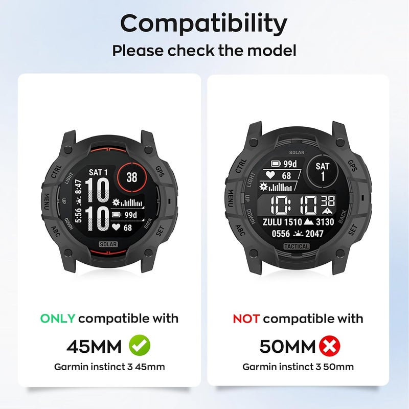 جراب متوافق مع ساعة Garmin Instinct 3 مقاس 45 مم، غطاء حماية من مادة TPU الناعمة، مقاوم للصدمات، غطاء واقٍ لساعة Garmin Instinct 3 مقاس 45 مم (لون أخضر غابي) - Image 3