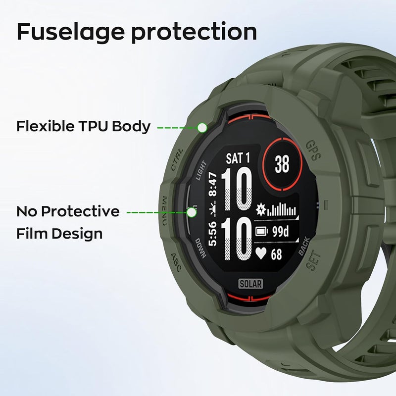 جراب متوافق مع ساعة Garmin Instinct 3 مقاس 45 مم، غطاء حماية من مادة TPU الناعمة، مقاوم للصدمات، غطاء واقٍ لساعة Garmin Instinct 3 مقاس 45 مم (لون أخضر غابي) - Image 4