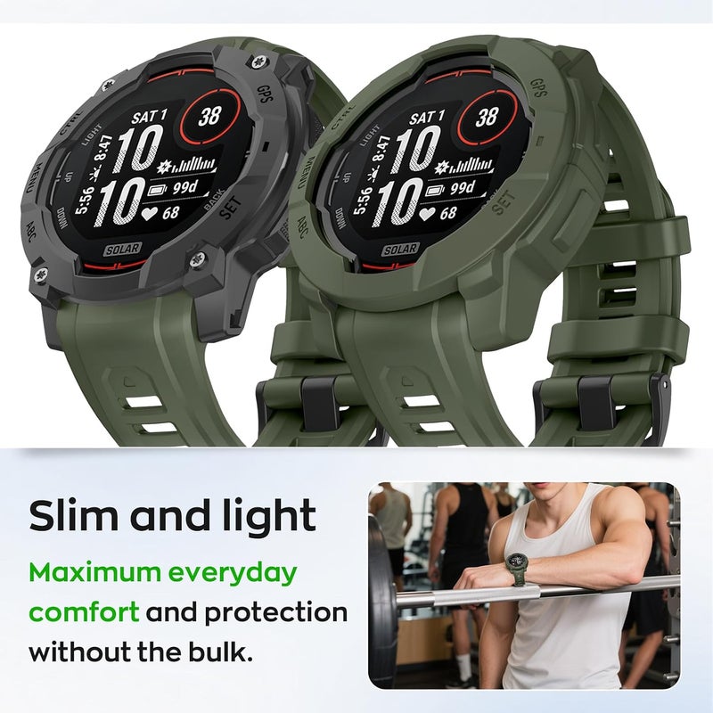 جراب متوافق مع ساعة Garmin Instinct 3 مقاس 45 مم، غطاء حماية من مادة TPU الناعمة، مقاوم للصدمات، غطاء واقٍ لساعة Garmin Instinct 3 مقاس 45 مم (لون أخضر غابي) - Image 5