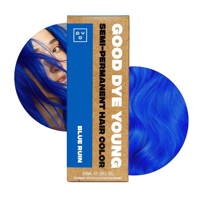 Good Dye Young Semi-Permanent Hair Color, Vegan and Cruelty-Free Blue Hair Dye, Last up to 24 Washes, Non-Damaging Conditioning Hair Color (5FL OZ, Blue Ruin) - Image 1