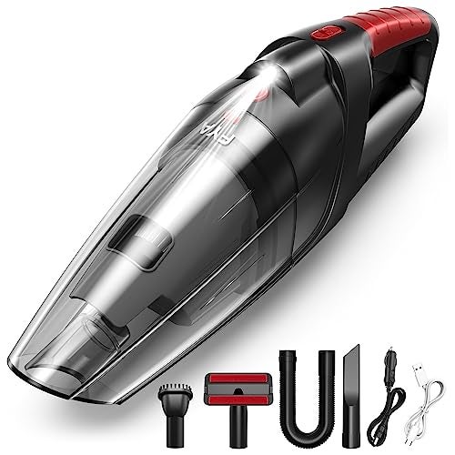 FYA Handheld Vacuum Cleaner Cordless, 8500PA Rechargeable, Car Vacuum with 500ML Dustbin, Wet/Dry Hand Held Vacuum Cleaner, Portable Vacuum for Home, Car, Pet Hair, HEPA Filter, Black and red, 1 piece - Image 1