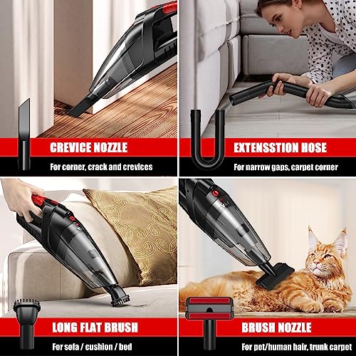 FYA Handheld Vacuum Cleaner Cordless, 8500PA Rechargeable, Car Vacuum with 500ML Dustbin, Wet/Dry Hand Held Vacuum Cleaner, Portable Vacuum for Home, Car, Pet Hair, HEPA Filter, Black and red, 1 piece - Image 5